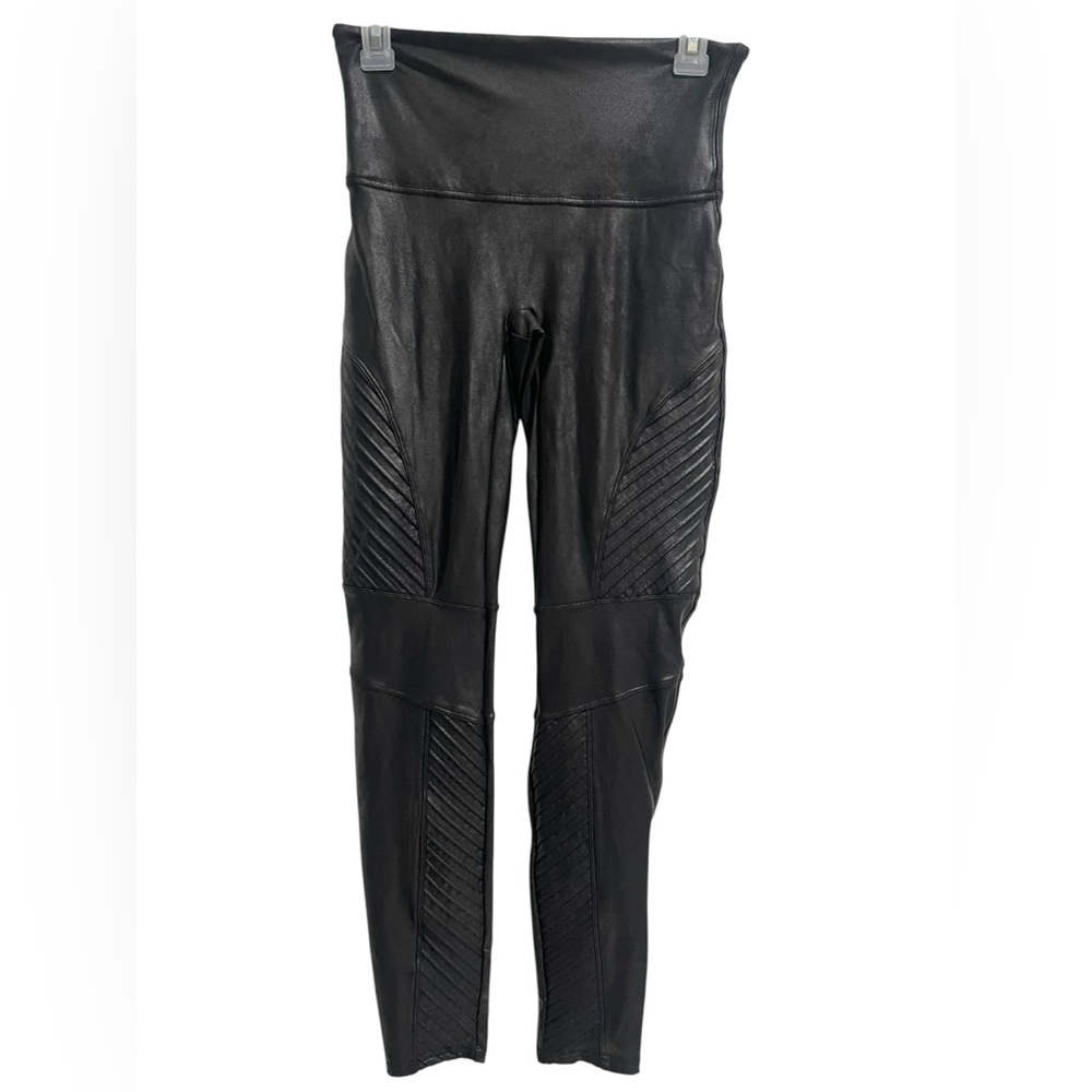 Spanx Faux Leather/Coated Moto Leggings Womens Size L Black Stretch Slimming - Picture 2 of 12